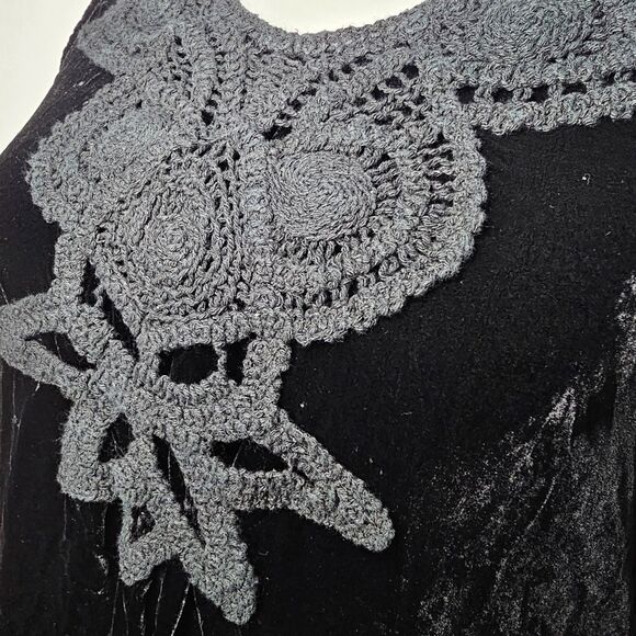 Vtg Y2K Crochet Velvet Silk Blend Mini Shift Dress Max Studio S.P. Black Goth XS - Picture 4 of 12